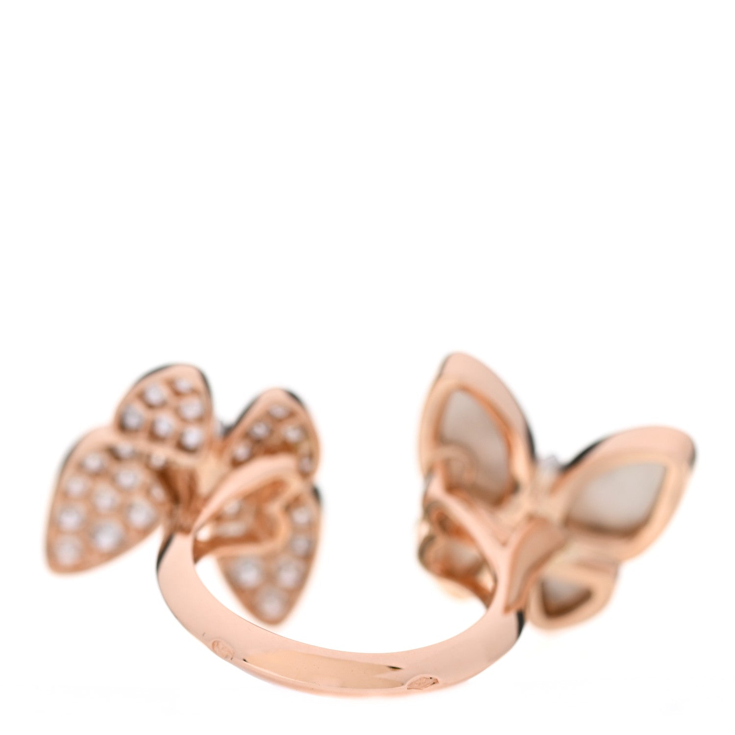 Van Cleef & Arpels 18K Rose Gold Diamond Mother of Pearl Two Butterfly Between The Finger Ring 50 5.25 3 of 6