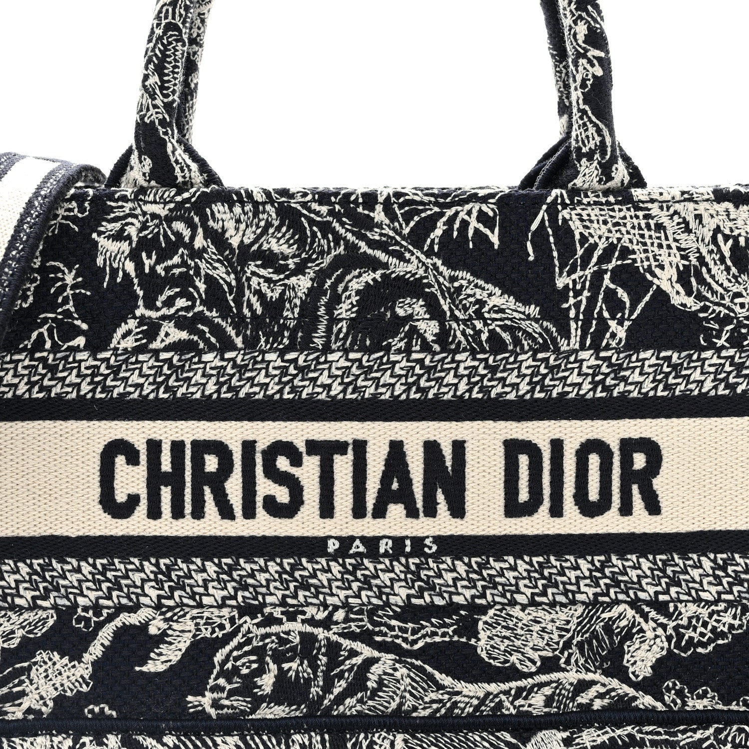 Christian Dior Canvas Embroidered Toile De Jouy Reverse Mini Book Tote With Strap Blue Multicolor 8 of 12