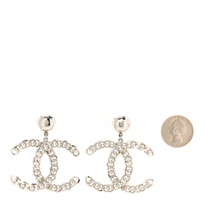 Chanel Pearl Chain Link CC Drop Earrings Silver 3 of 4