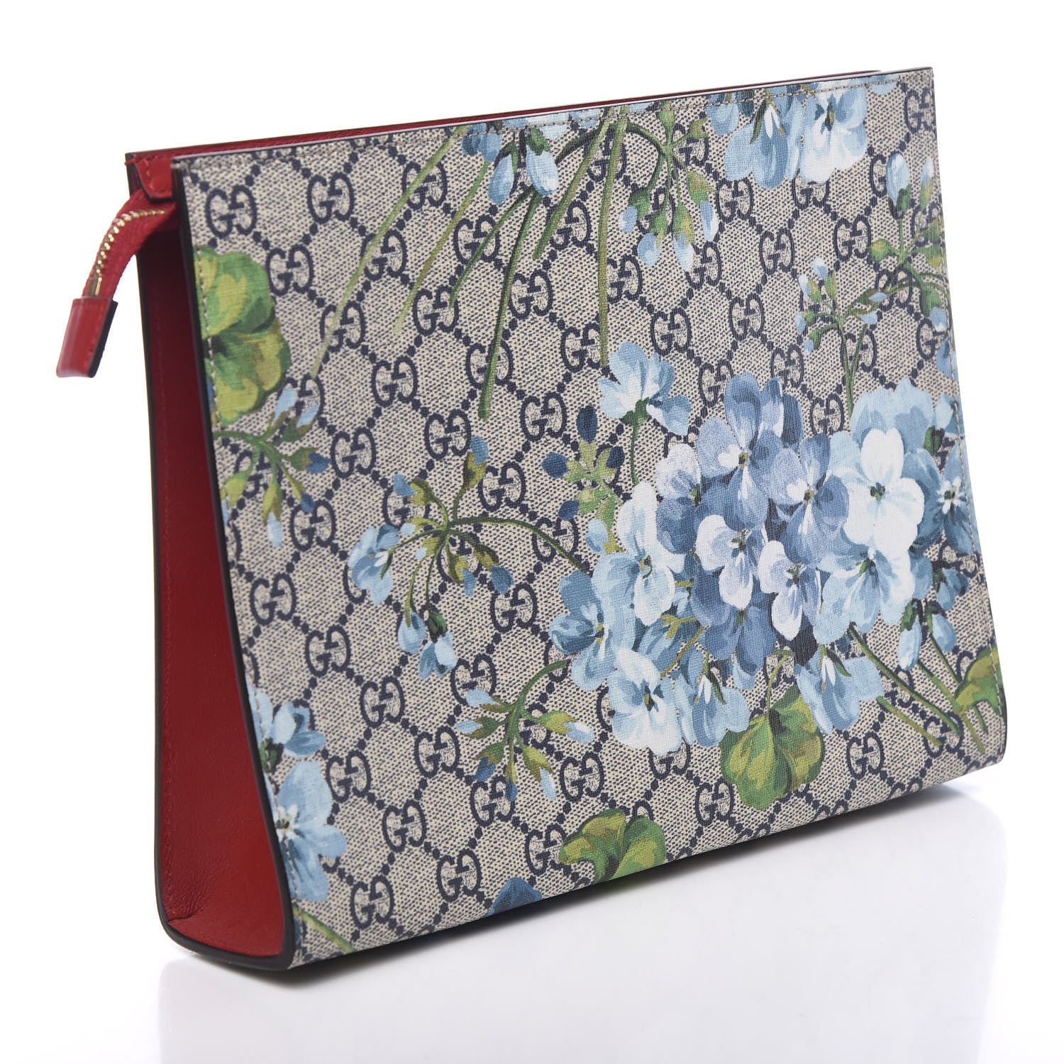 Gucci GG Supreme Monogram Blooms Large Cosmetic Case Beige Blue Navy Hibiscus Red 2 of 9