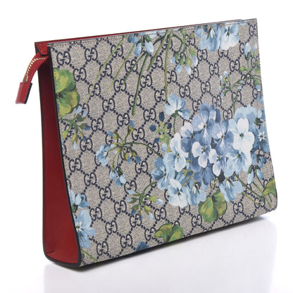 Gucci GG Supreme Monogram Blooms Large Cosmetic Case Beige Blue Navy Hibiscus Red 2 of 9