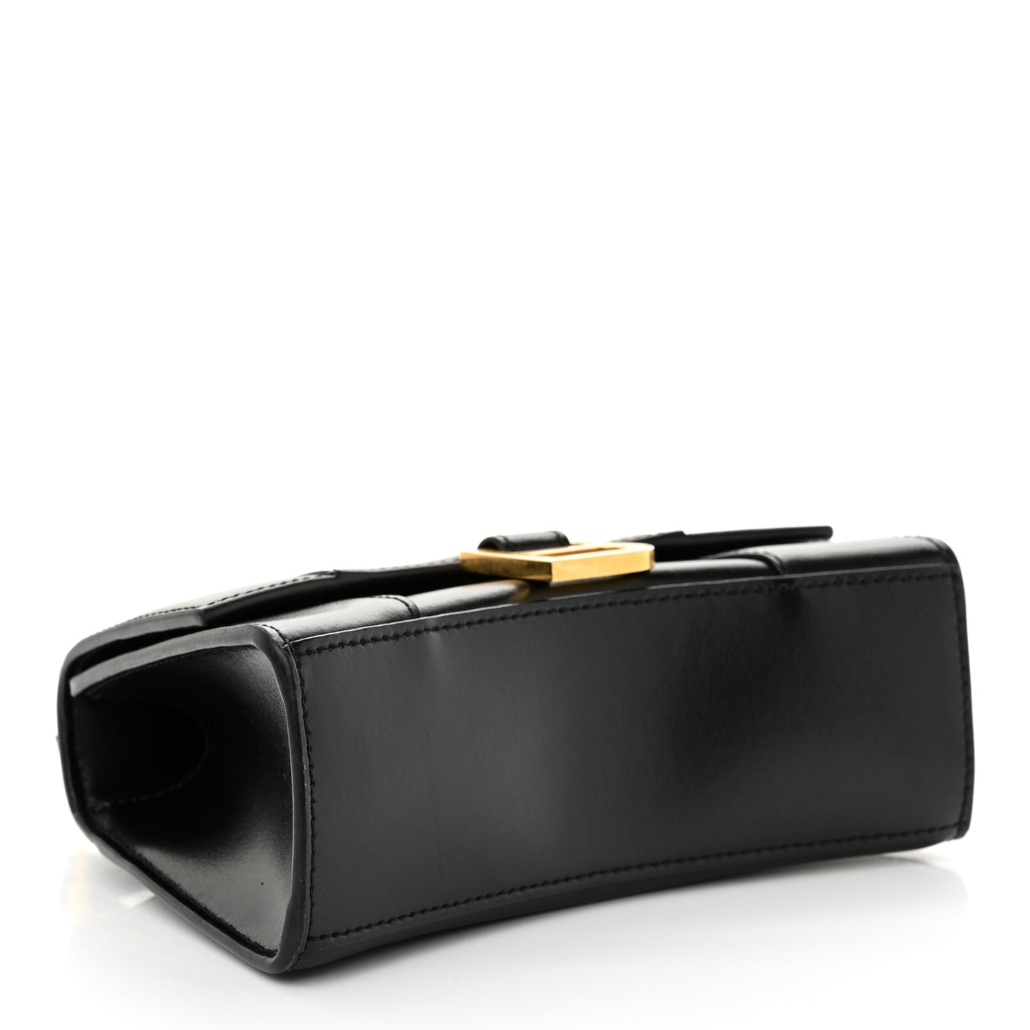 Shiny Box Calfskin Hourglass Top Handle Bag XS Black