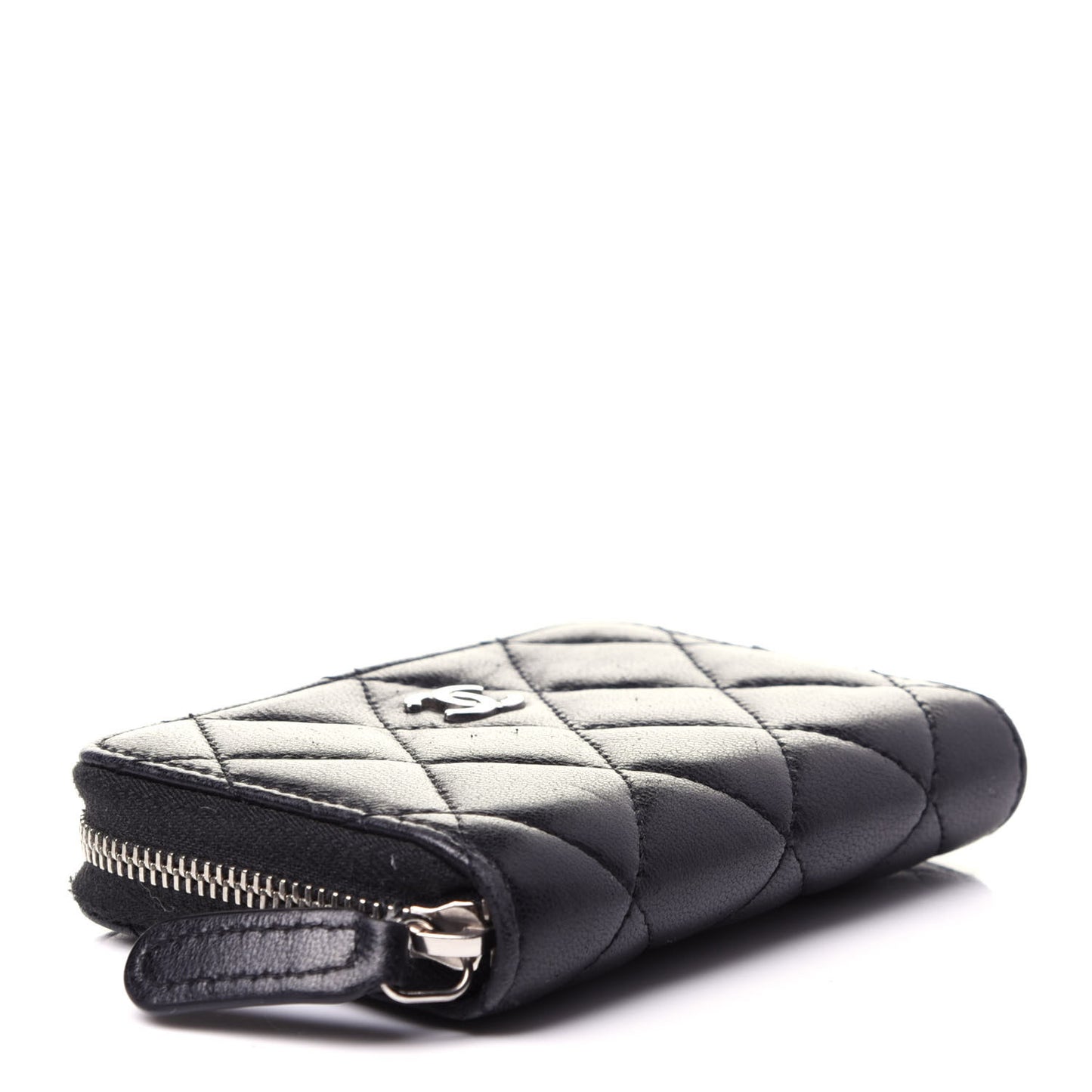 Lambskin Quilted Zip Coin Purse Black