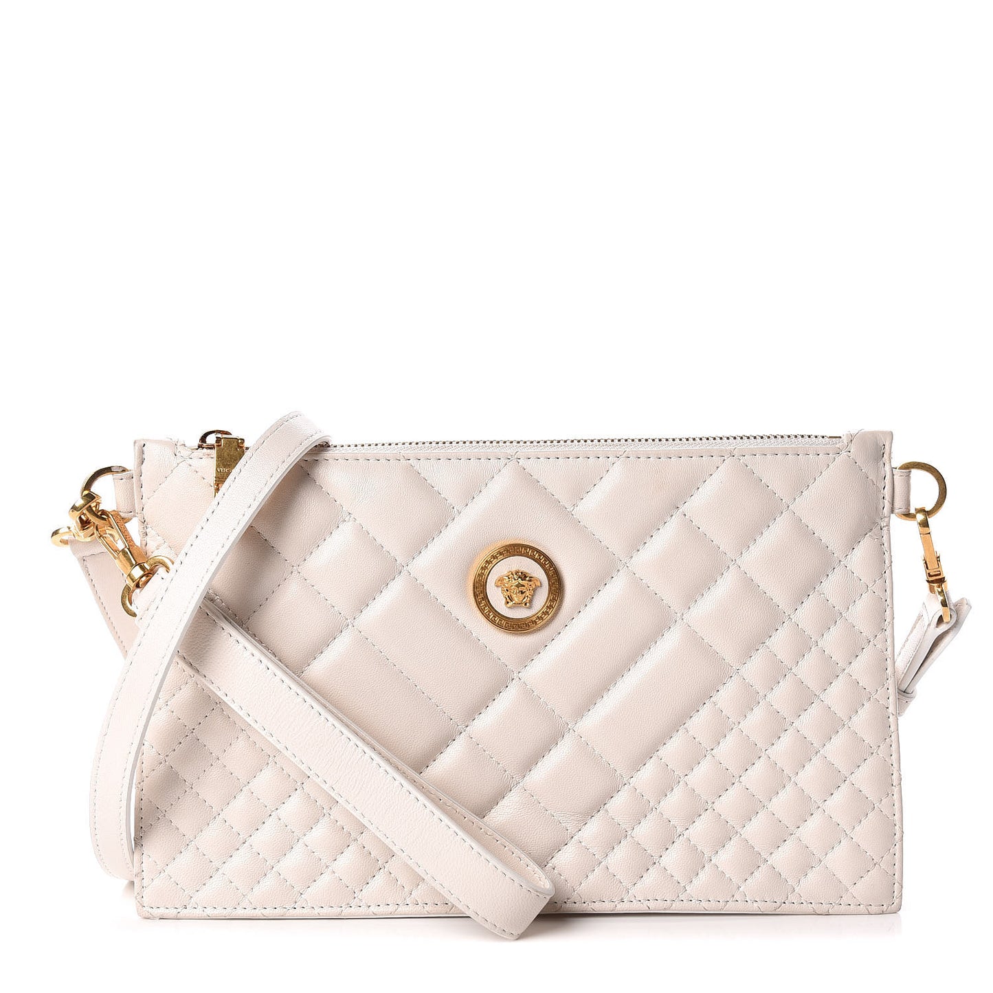 Calfskin Quilted Tribute Icon Crossbody Flat Pouch White