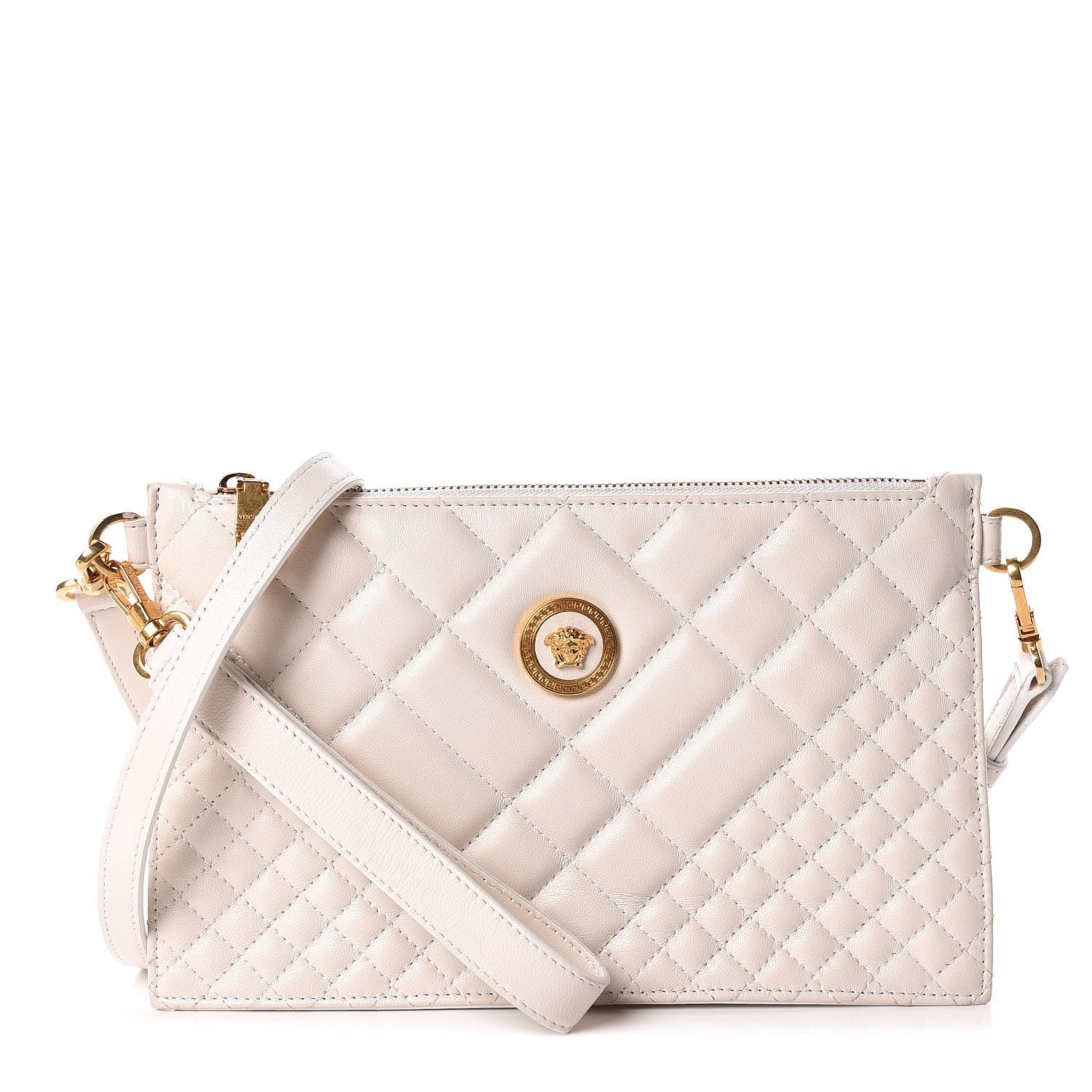 Versace Calfskin Quilted Tribute Icon Crossbody Flat Pouch White 1 of 10