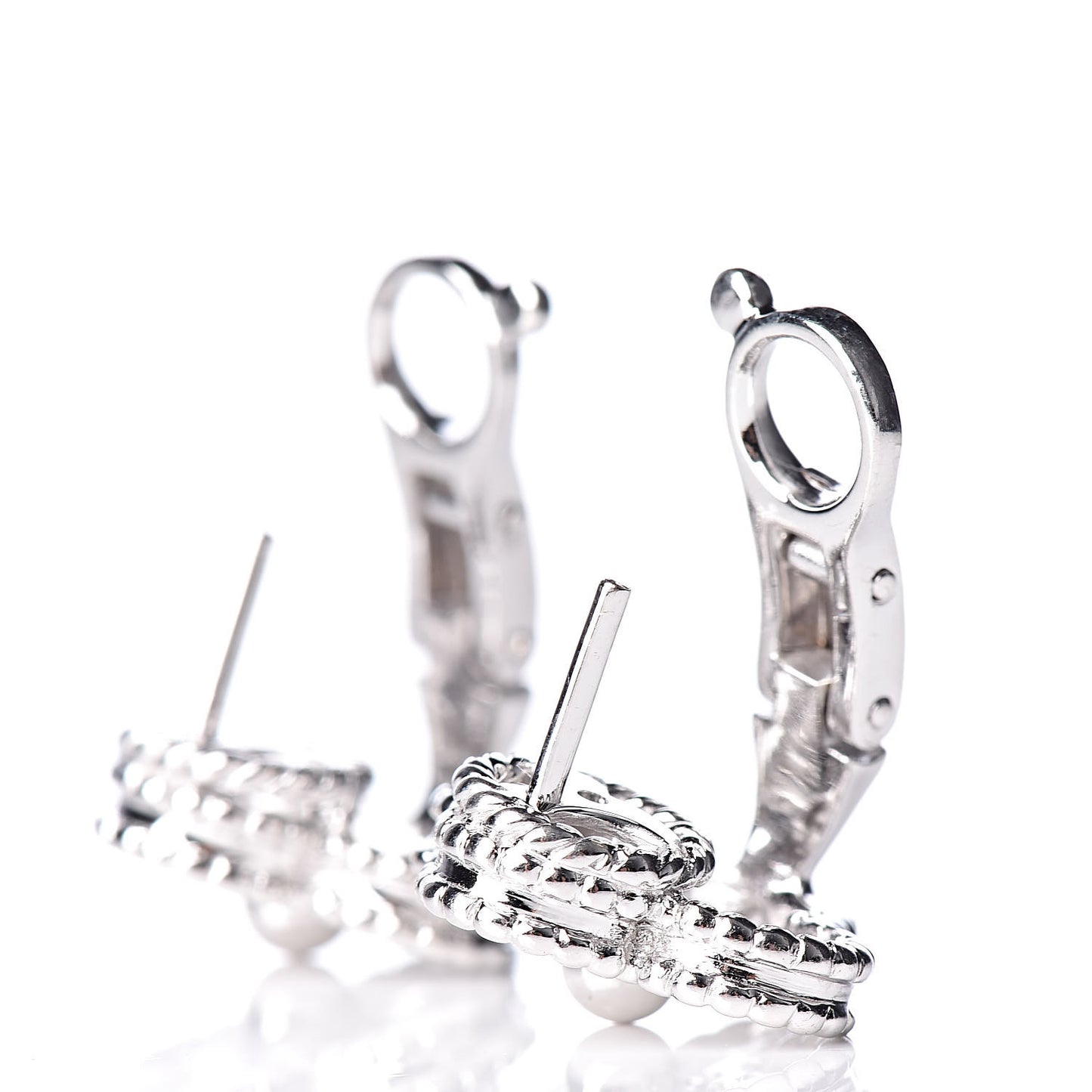 18K White Gold Diamond Vintage Alhambra Earrings