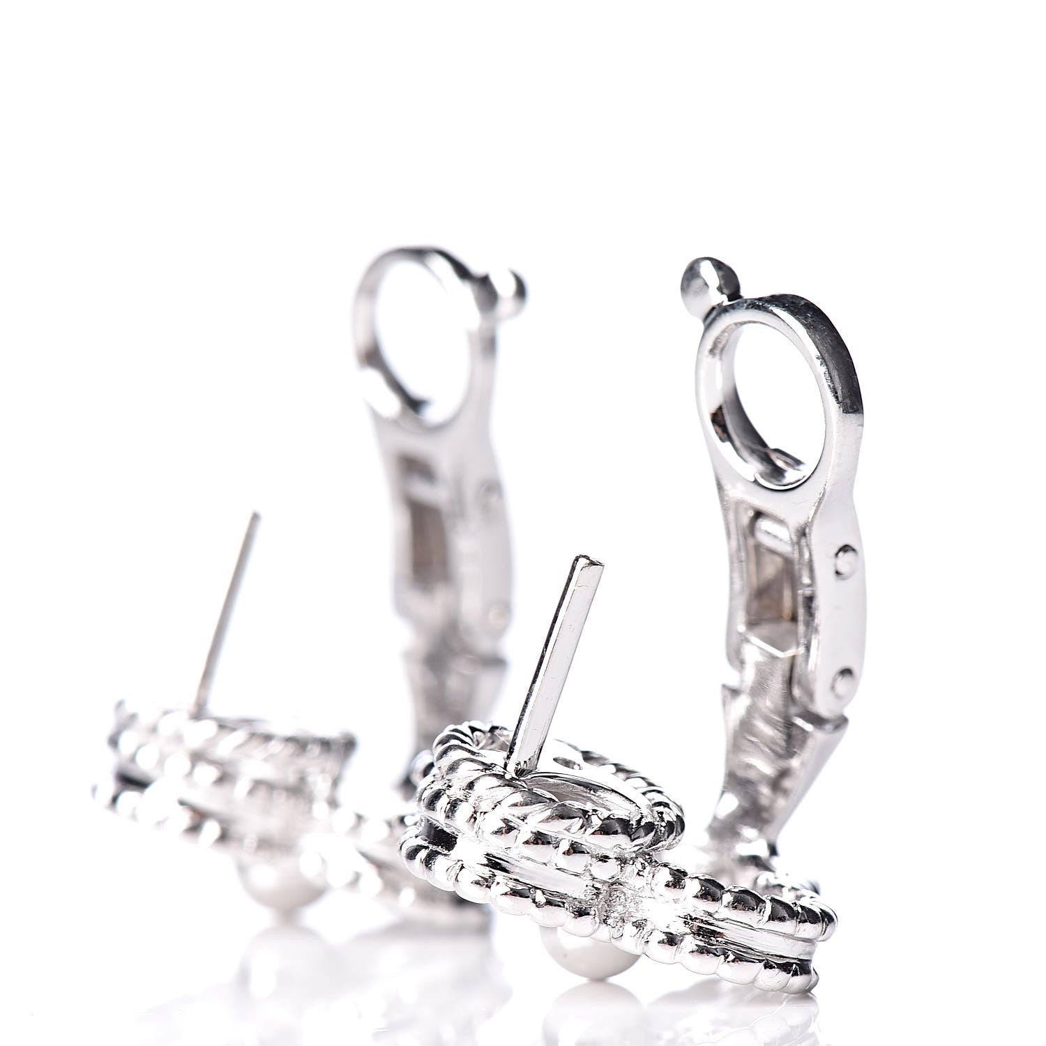 Van Cleef & Arpels 18K White Gold Diamond Vintage Alhambra Earrings 3 of 4