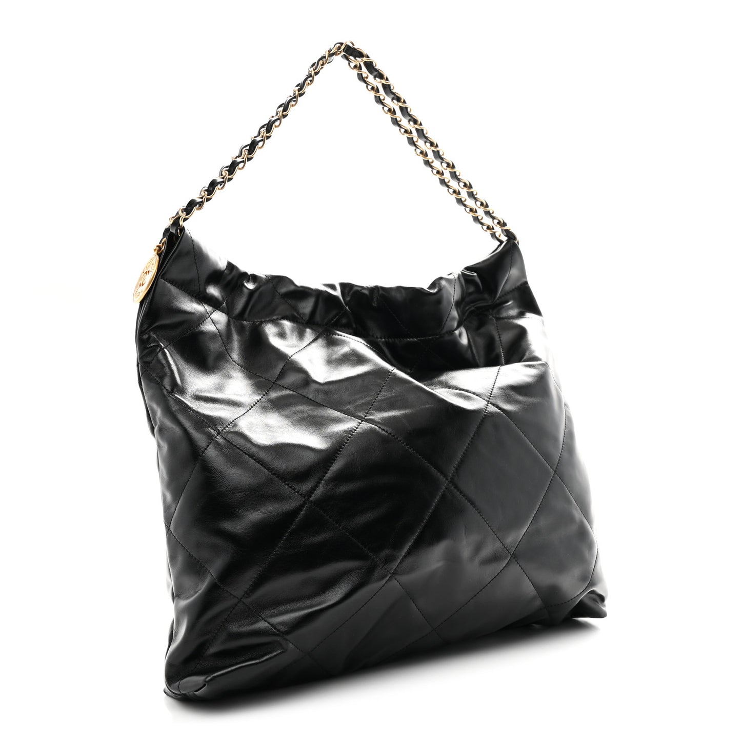 Shiny Calfskin Quilted Chanel 22 Black