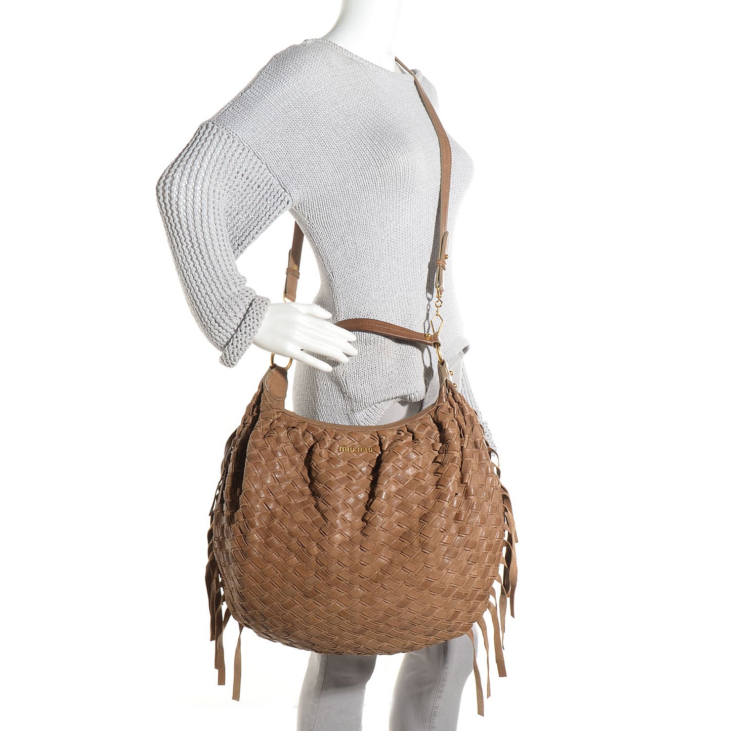 Woven Leather Fringe Hobo