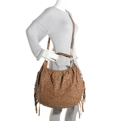 Miu Miu Woven Leather Fringe Hobo 2 of 10
