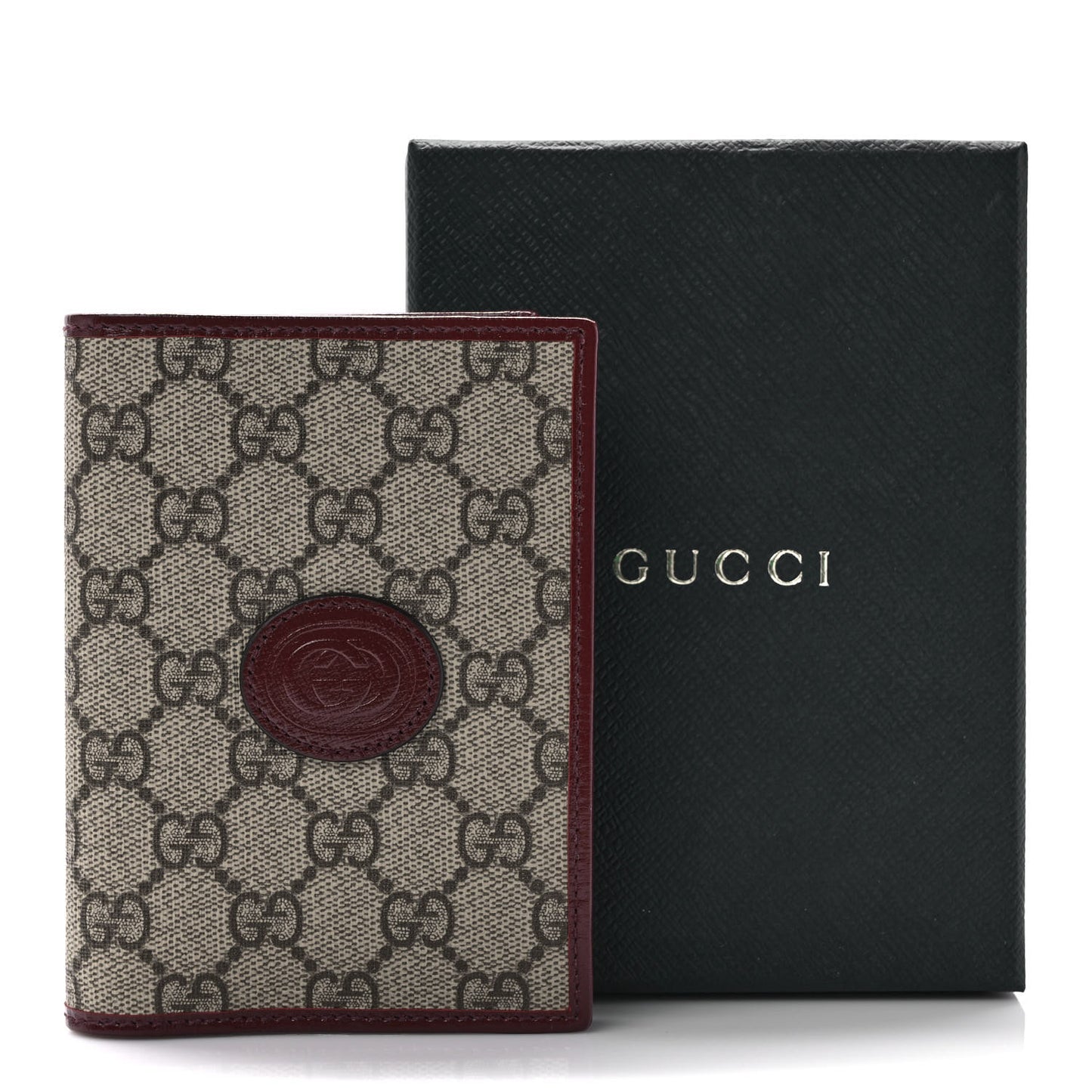 GG Supreme Monogram Azalea Calfskin Retro Interlocking G Passport Case Beige Red