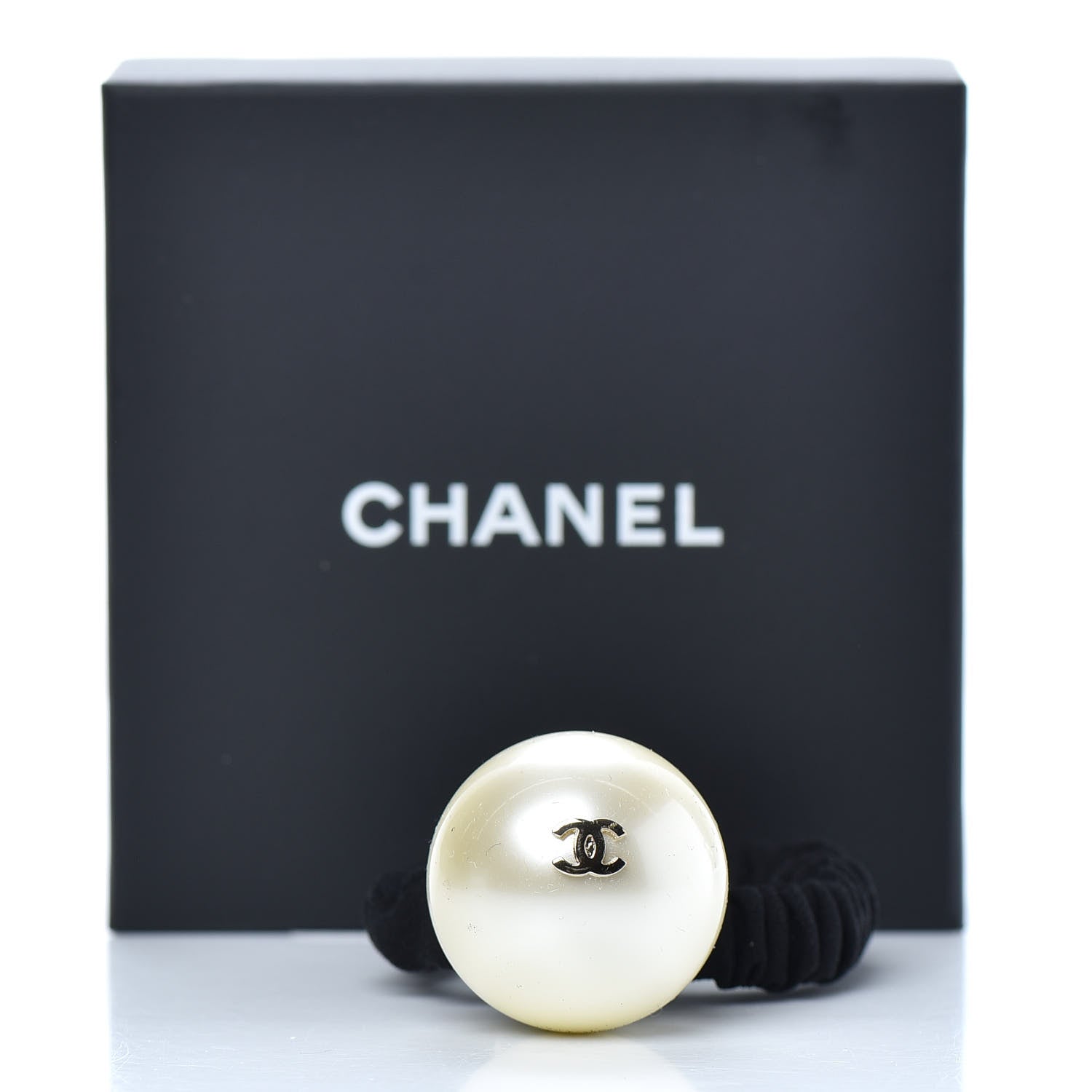 Chanel Pearl CC Hair Tie Black Gold Pearly White 3 of 3