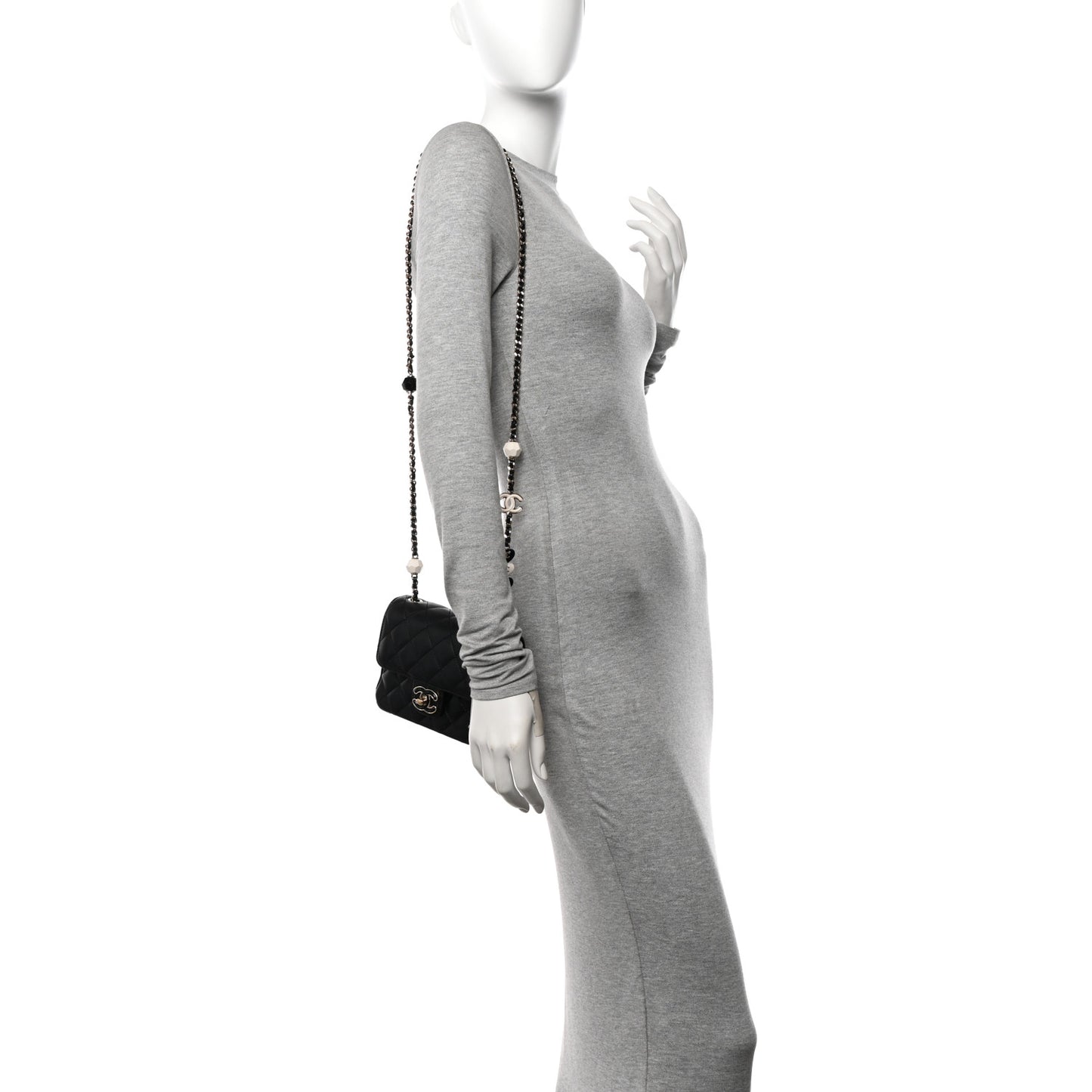 Lambskin Resin Quilted Mini Heart Square Flap Black