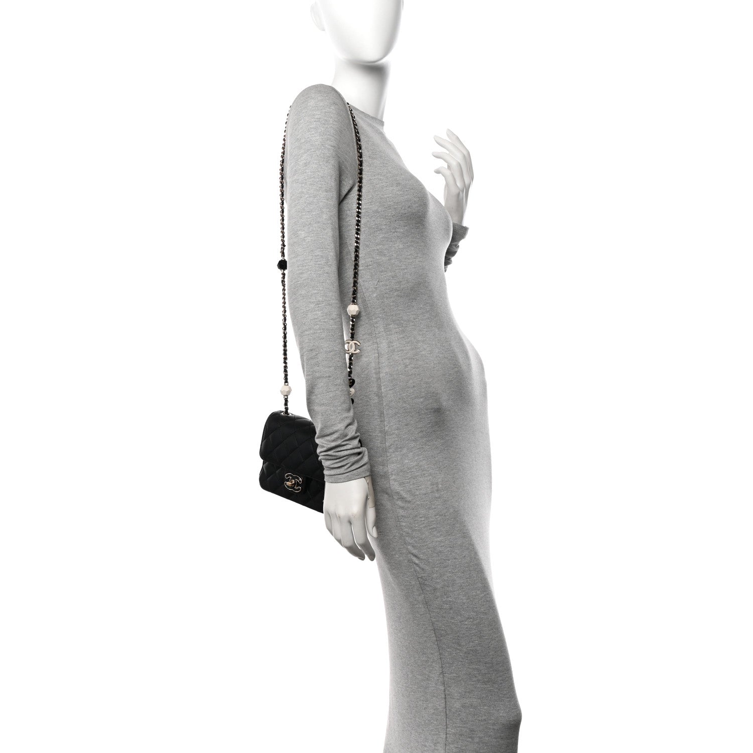 Chanel Lambskin Resin Quilted Mini Heart Square Flap Black 3 of 10