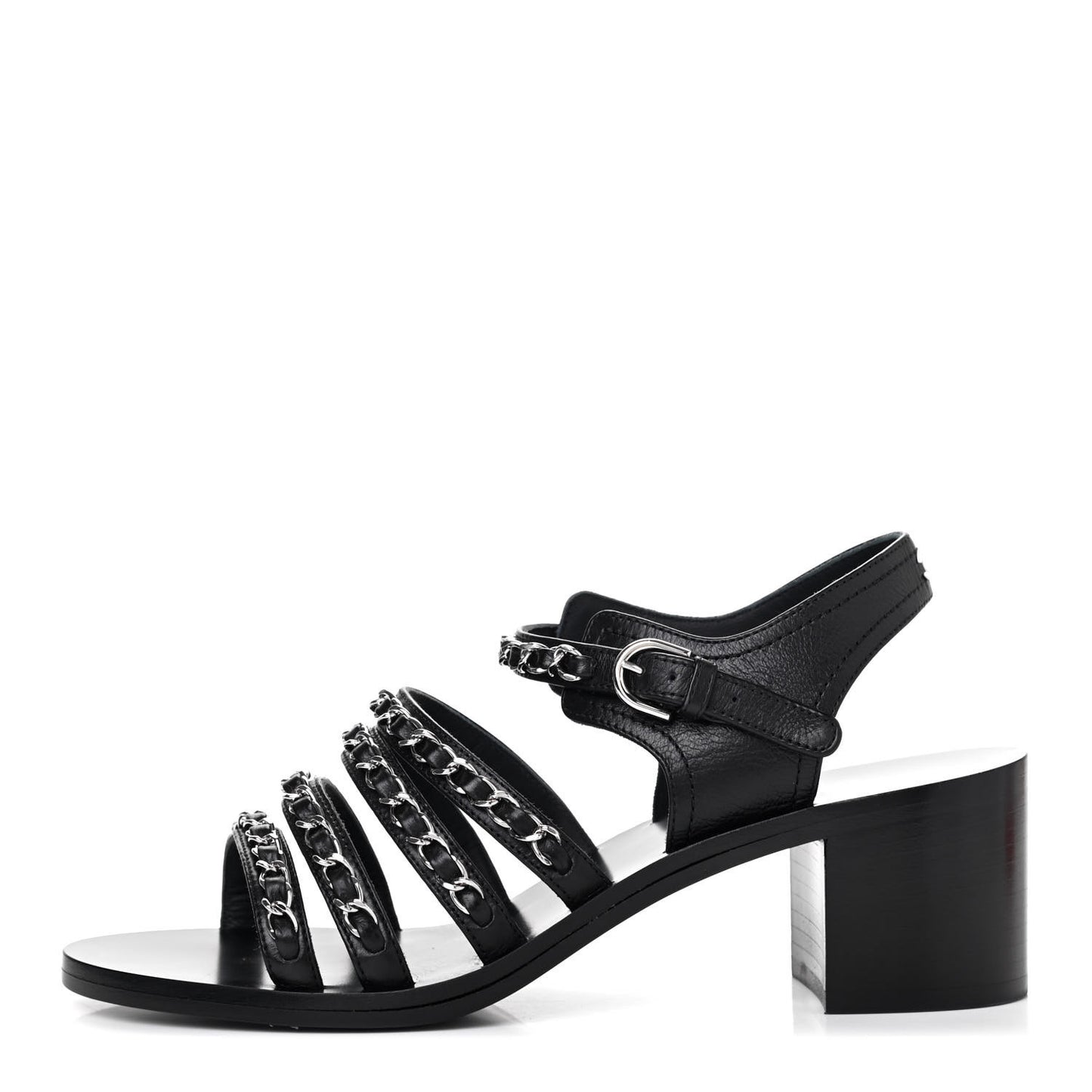 Calfskin Chain Sandals 37.5 Black