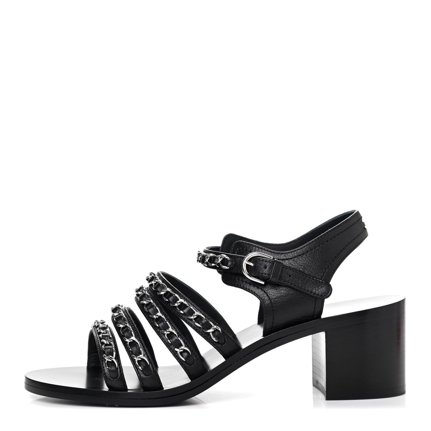 Chanel Calfskin Chain Sandals 37.5 Black 1 of 14