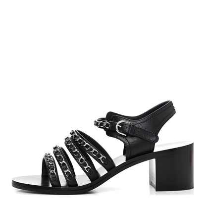 Chanel Calfskin Chain Sandals 37.5 Black 1 of 14