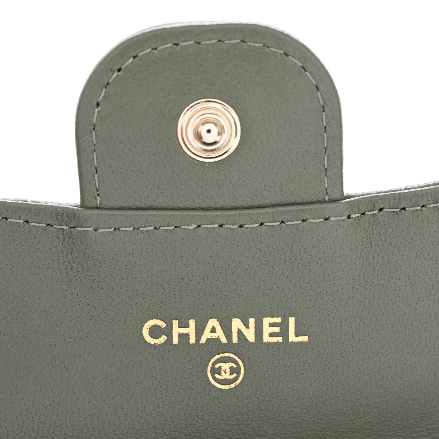 Chanel Lambskin Quilted Flap Card Holder Wallet Khaki 6 of 11