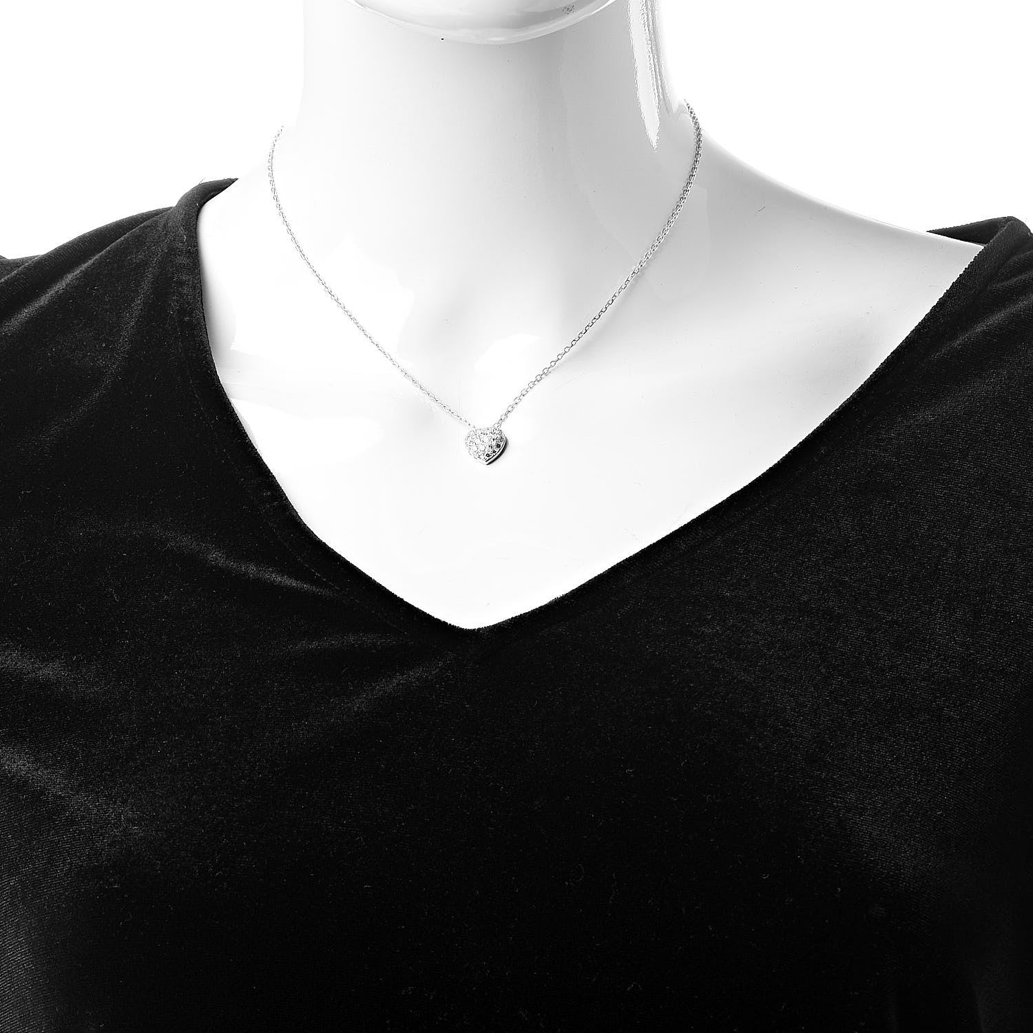 Cartier 18K White Gold Diamond Medium Heart Paved Pendant Necklace 2 of 7