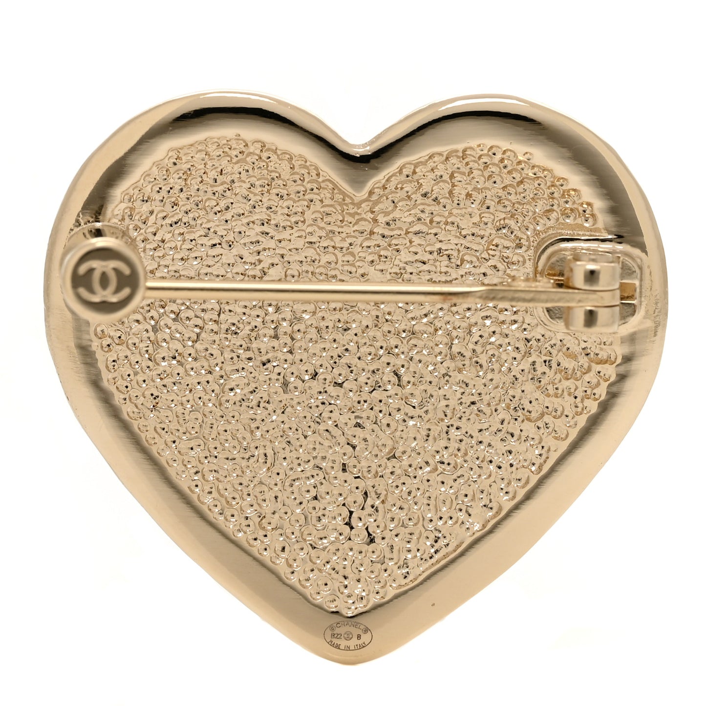 Metal CC Heart Turnlock Brooch Gold