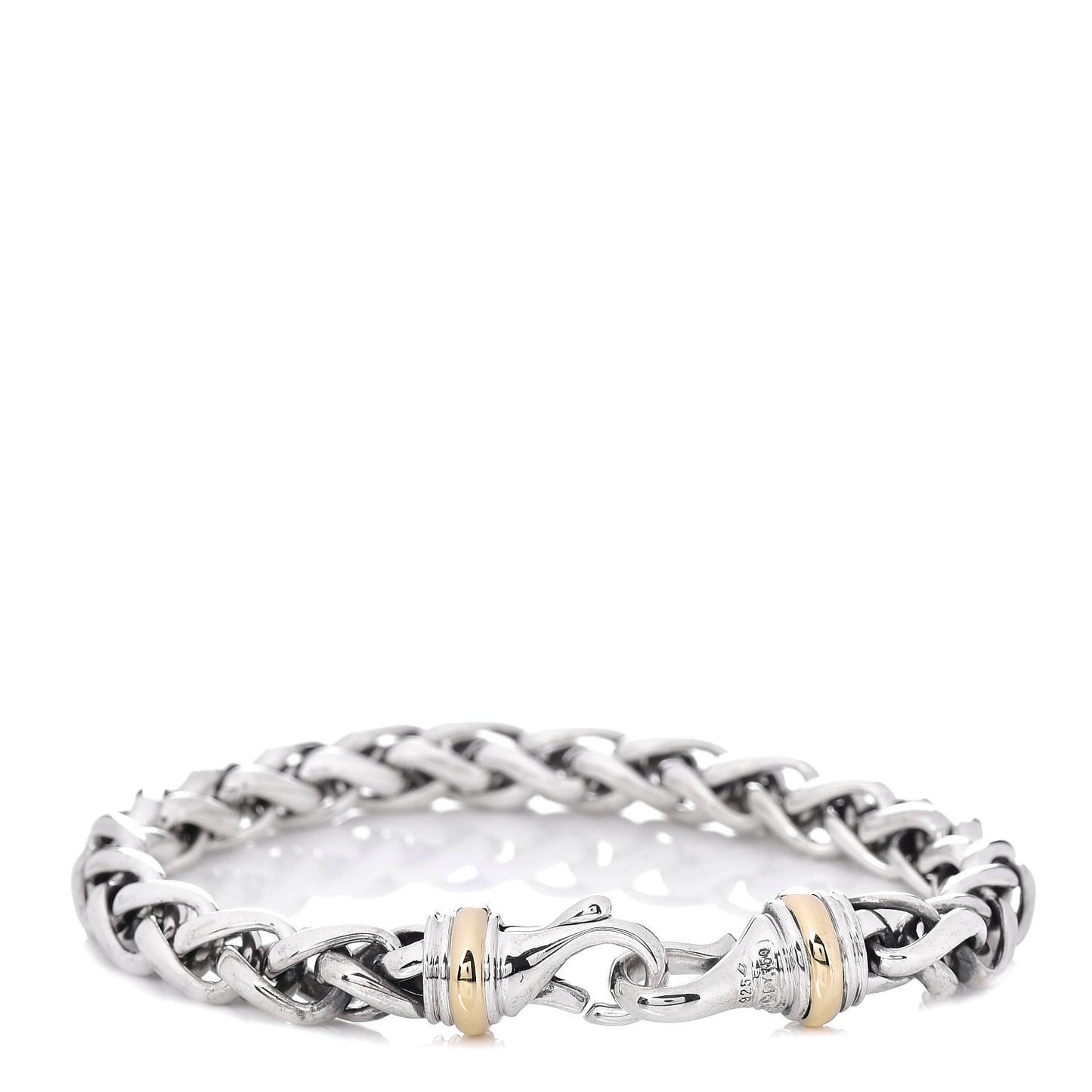 Sterling Silver 18K Yellow Gold 8mm Wheat Chain Bracelet