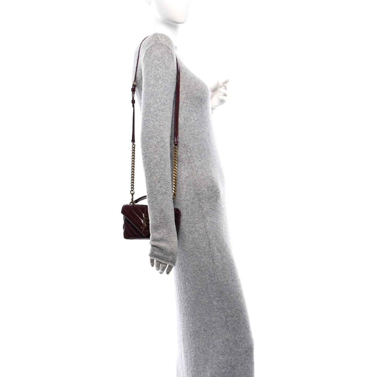 Shiny Calfskin Matelasse Chevron Monogram Mini College Bag Deep Hot Wine
