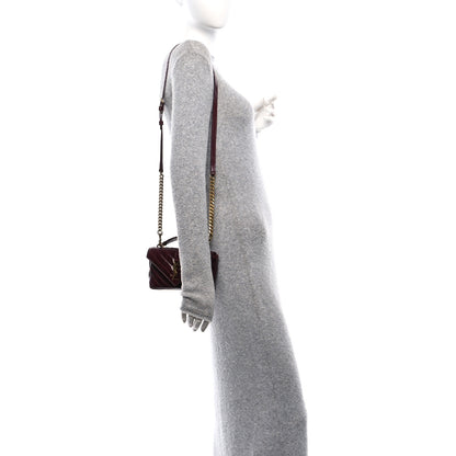 Saint Laurent Shiny Calfskin Matelasse Chevron Monogram Mini College Bag Deep Hot Wine 2 of 11