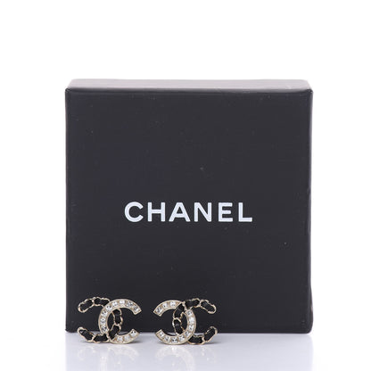 Chanel Crystal Baguette Lambskin Chain CC Vintage Allure Stud Earrings Black Gold 4 of 4