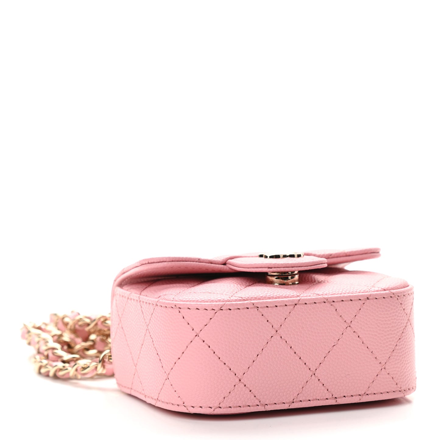 Caviar Quilted Mini Clutch With Chain Pink