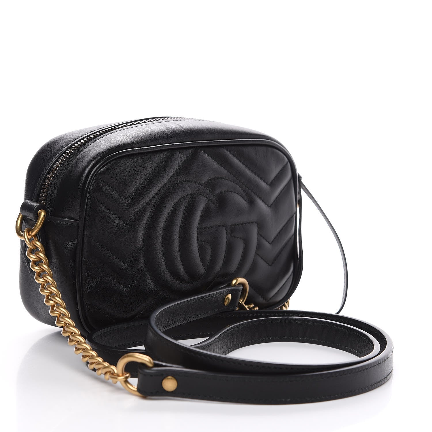 Gucci Calfskin Matelasse Mini GG Marmont Chain Shoulder Bag Black 2 of 9