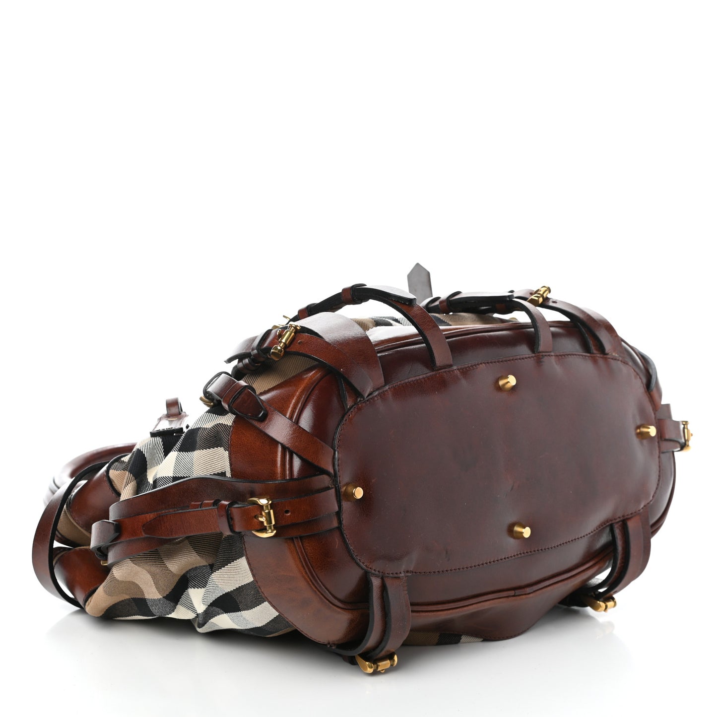 House Check Bridle Calfskin Belted Satchel Brown