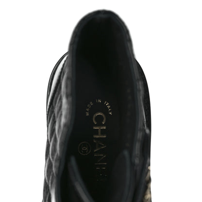 Chanel Shiny Goatskin Calfskin Quilted Lace Up Combat Boots 37 Black 7 of 8