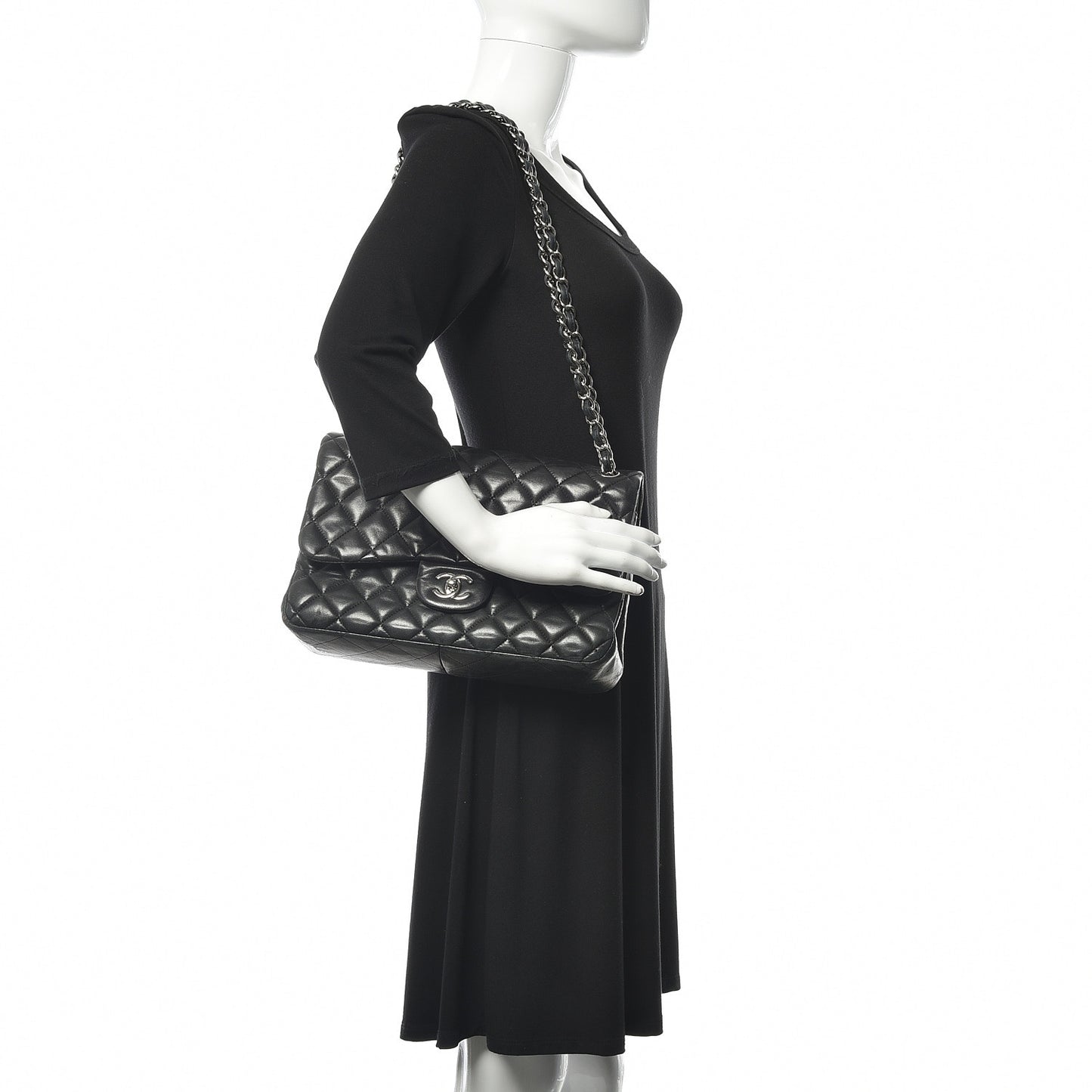 Lambskin Quilted Jumbo Double Flap Black