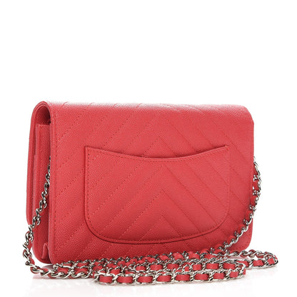 Chanel Caviar Chevron Quilted Wallet On Chain WOC Pink 3 of 9