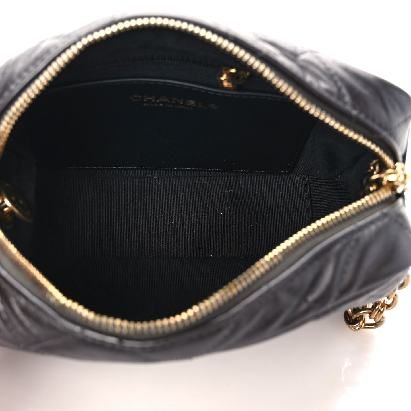 Metallic Calfskin Pearl Quilted CC Mini Camera Case Ruthenium