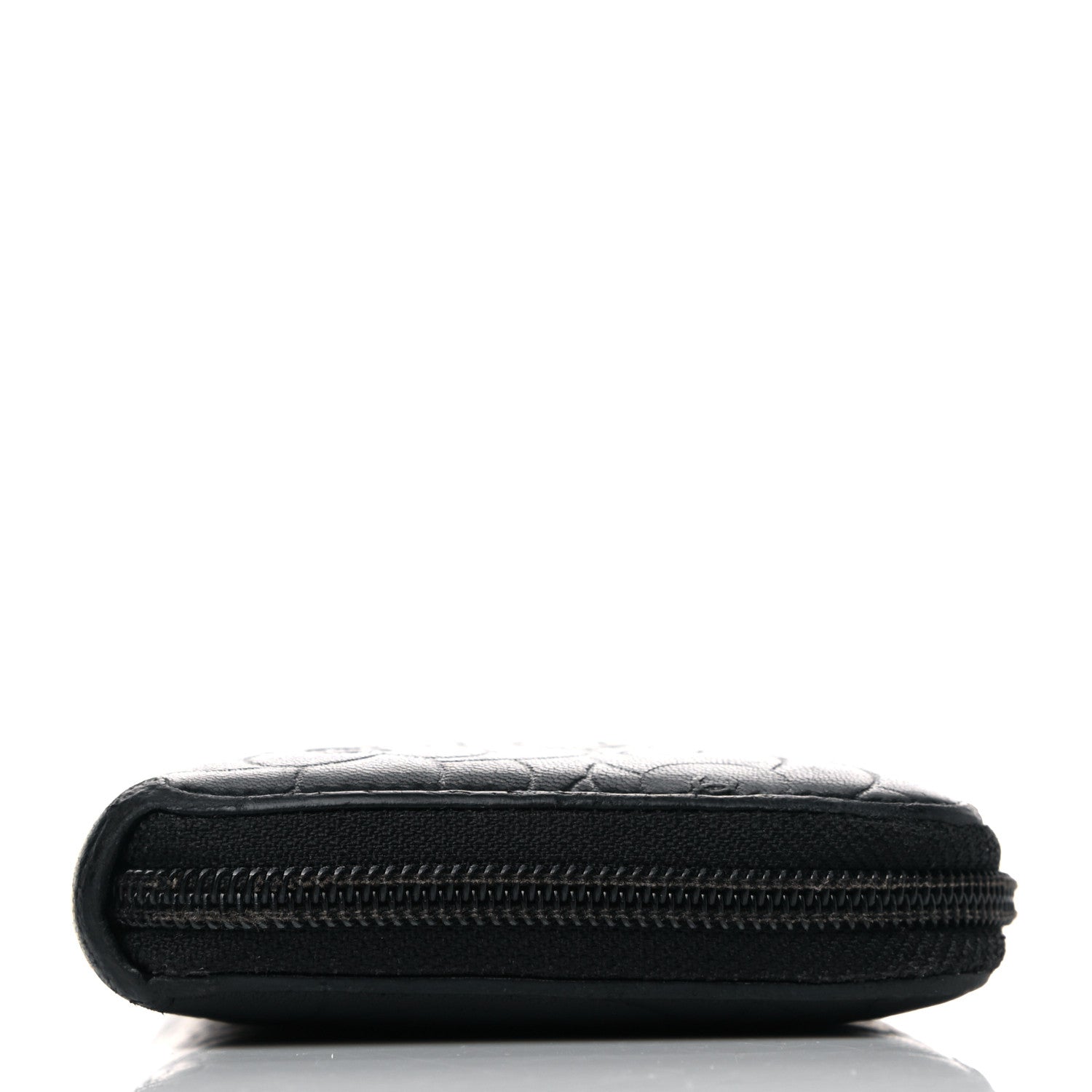 Chanel Lambskin Camellia Embossed Large Zip Around Gusset Wallet Black 8 of 12