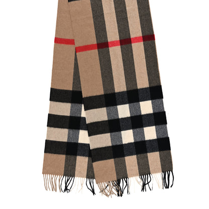 Burberry Cashmere Mega Check Fringe Scarf Camel 2 of 3