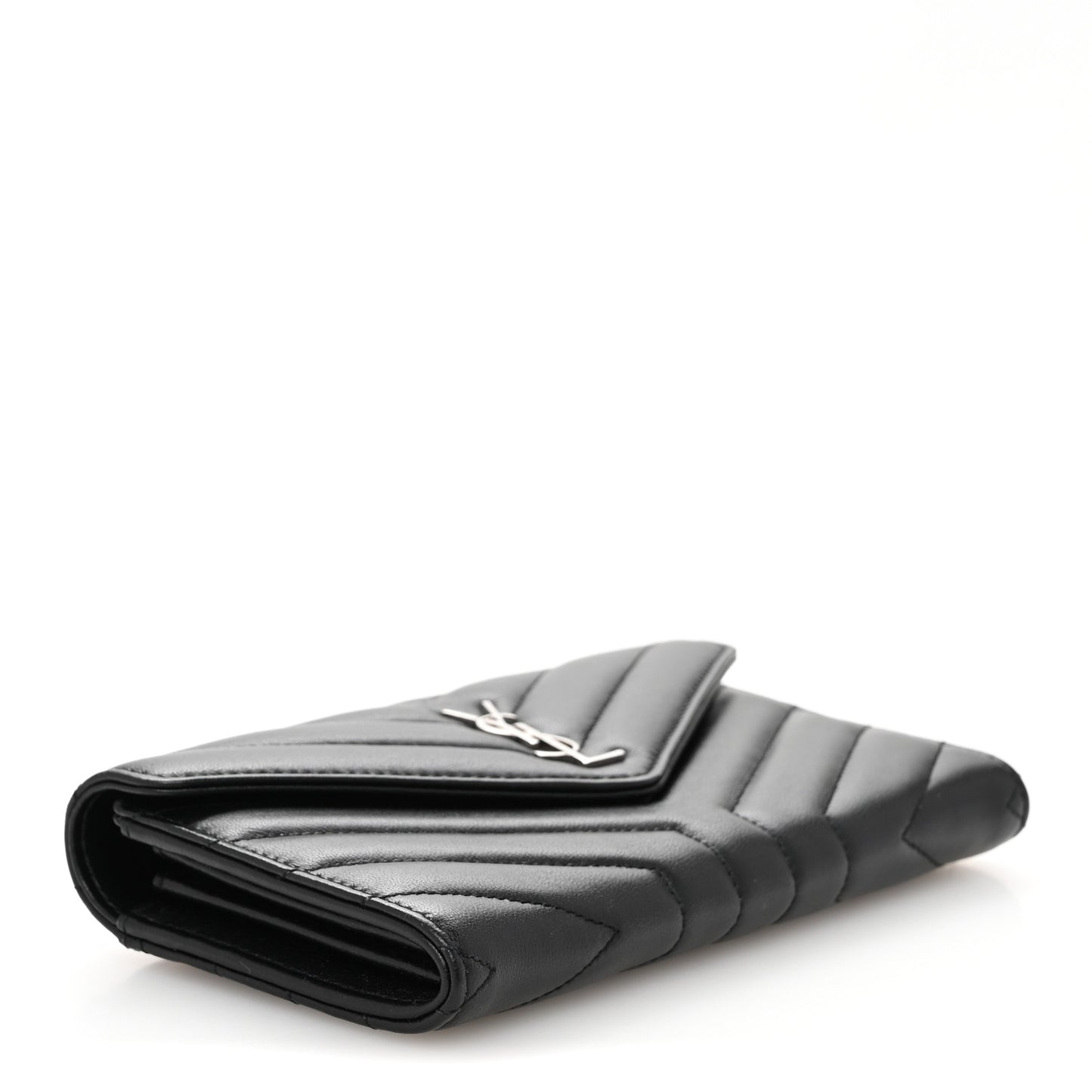Lambskin Y Quilted Monogram Large Loulou Flap Wallet Black