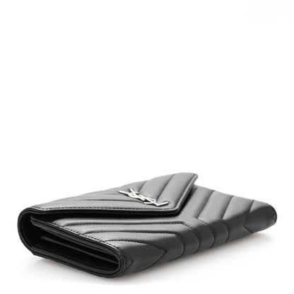Saint Laurent Lambskin Y Quilted Monogram Large Loulou Flap Wallet Black 4 of 11