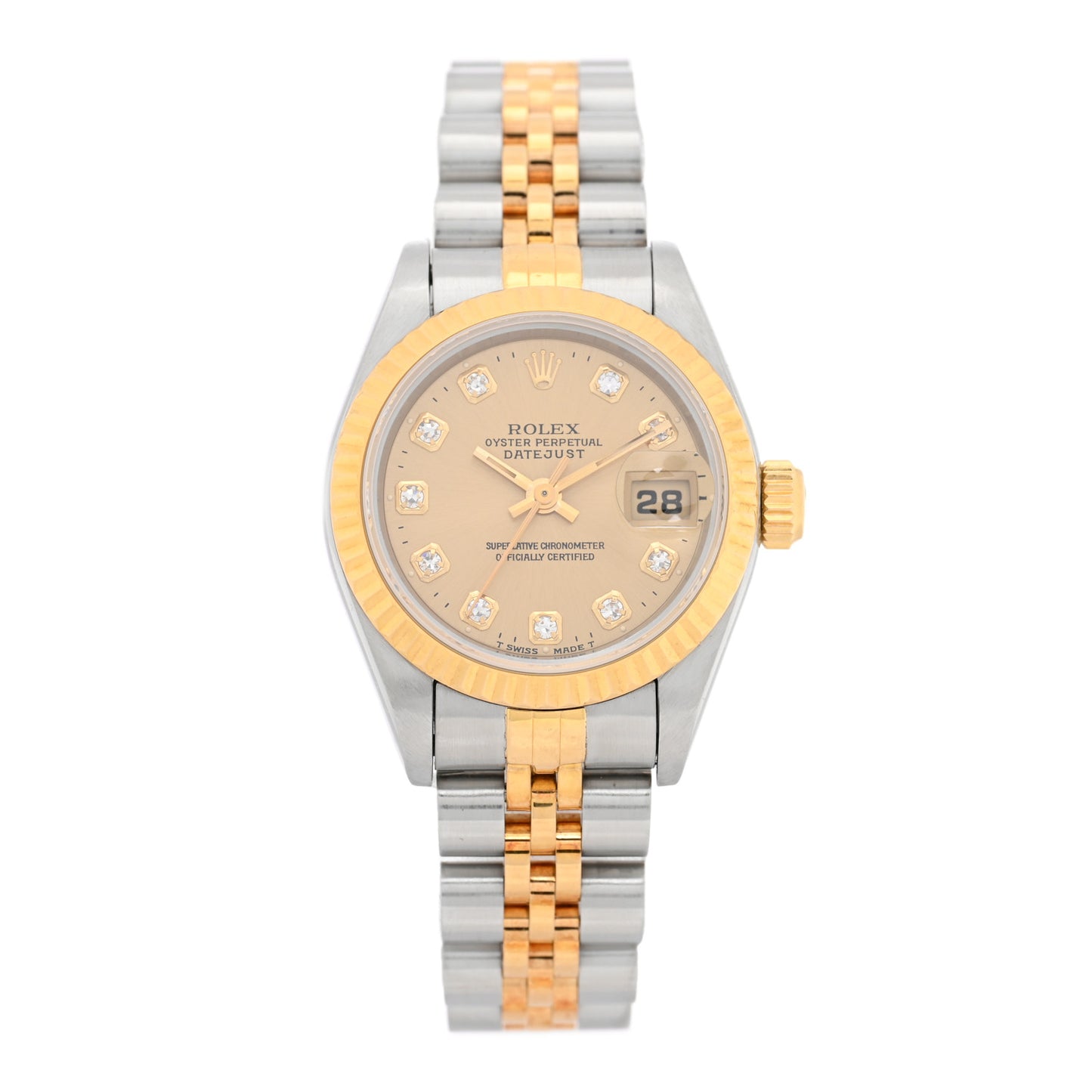 Stainless Steel 18K Yellow Gold Diamond 26mm Oyster Perpetual Datejust Watch Champagne 69173