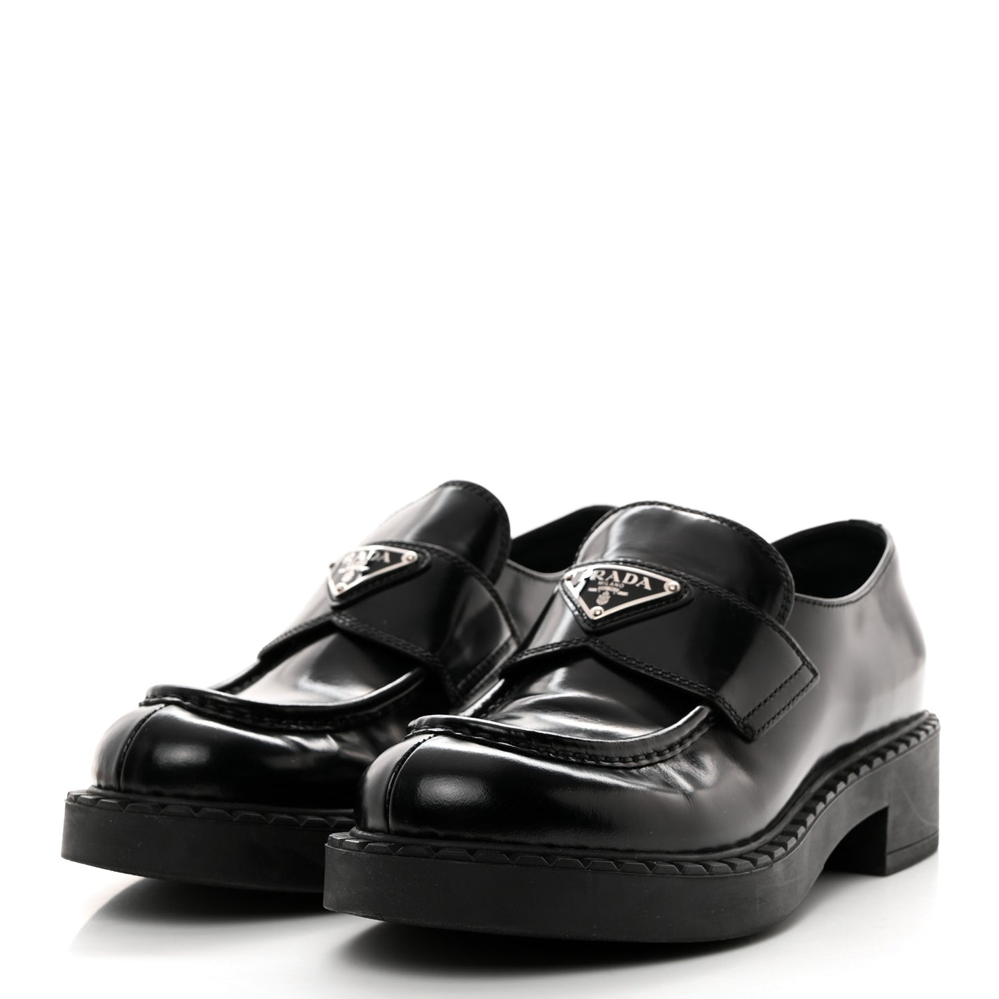 Spazzolato Metal Triangle Logo 50mm Loafers 38 Black