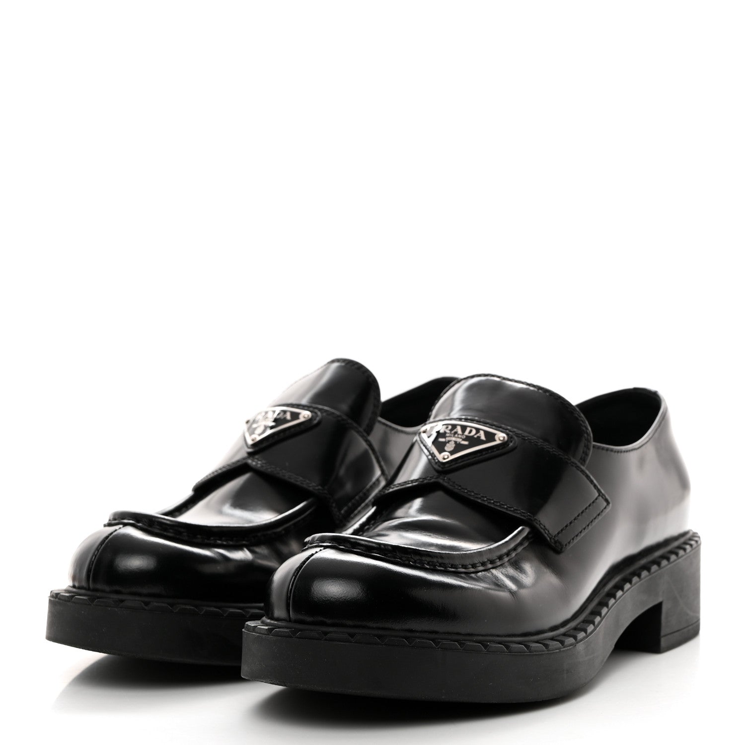 Prada Spazzolato Metal Triangle Logo 50mm Loafers 38 Black 3 of 8