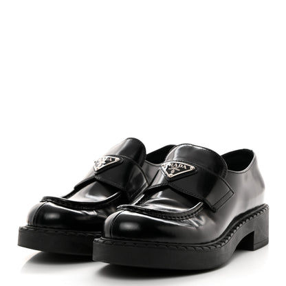 Prada Spazzolato Metal Triangle Logo 50mm Loafers 38 Black 3 of 8