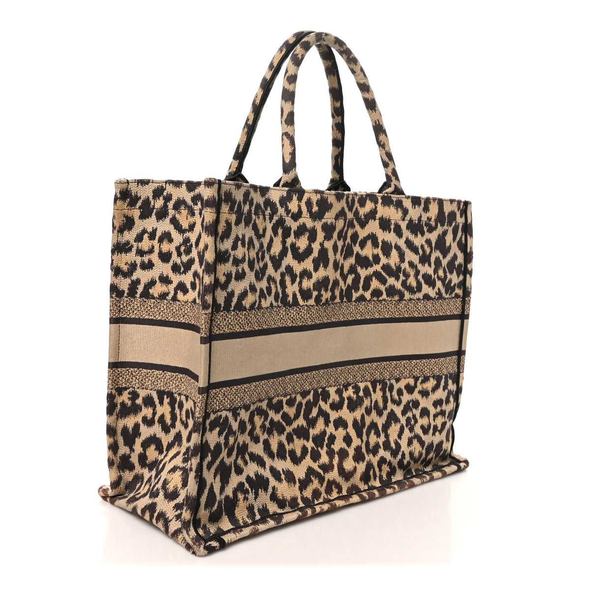 Christian Dior Canvas Mizza Embroidered Large Leopard Book Tote Beige 3 of 10