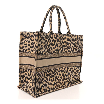 Christian Dior Canvas Mizza Embroidered Large Leopard Book Tote Beige 3 of 10