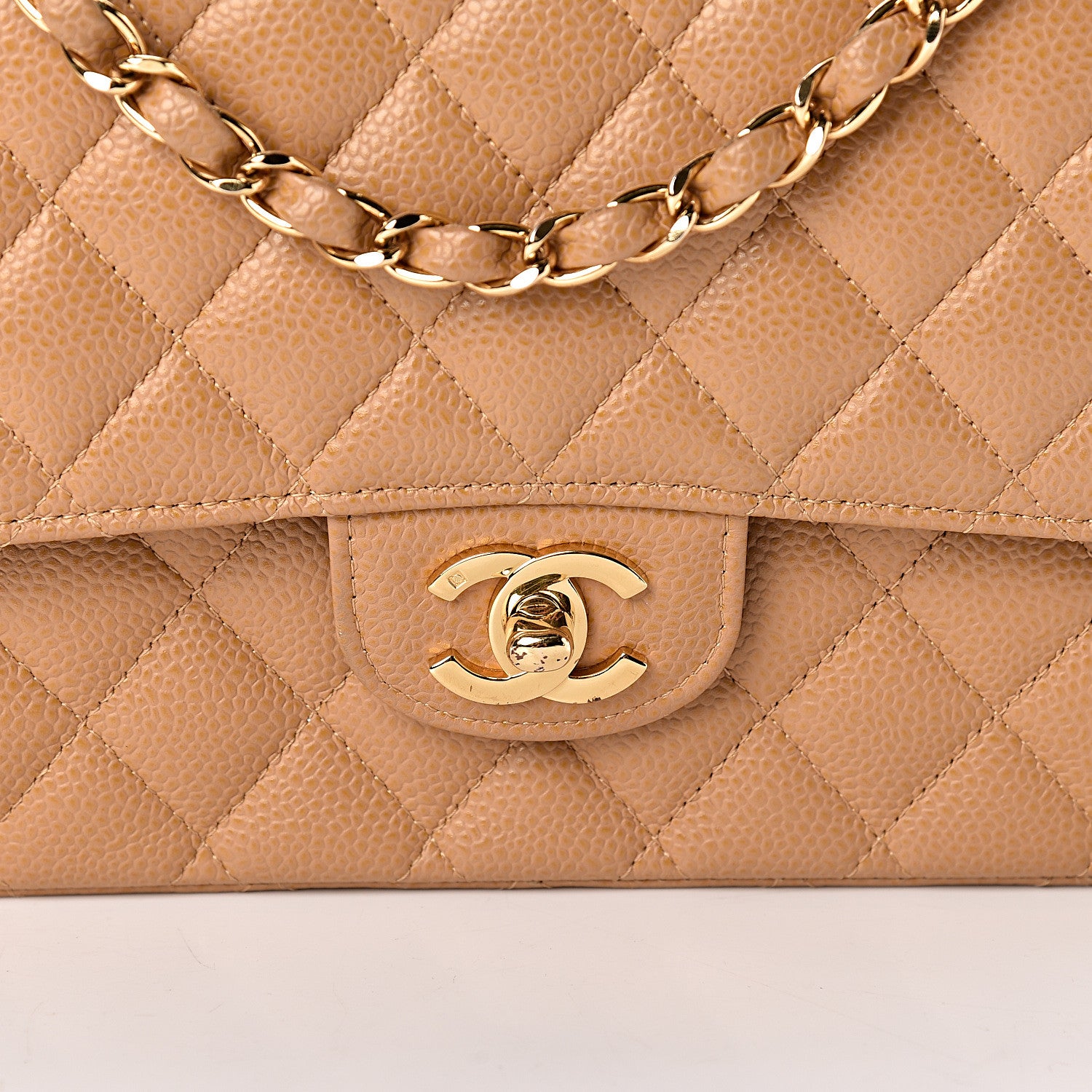 Chanel Caviar Quilted Medium Double Flap Beige 10 of 11