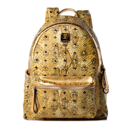 MCM Visetos Snakeskin Printed Studded Medium Stark Backpack Gold 1 of 7