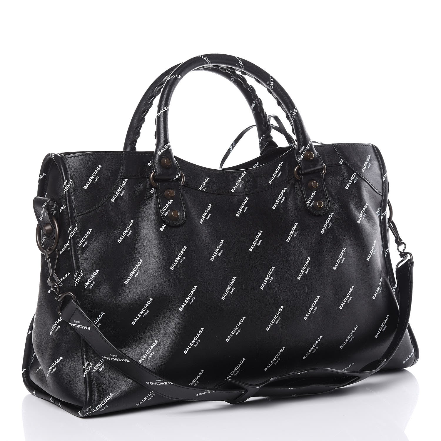 Balenciaga Veau Allover Logo Classic Hardware City Black White 3 of 10