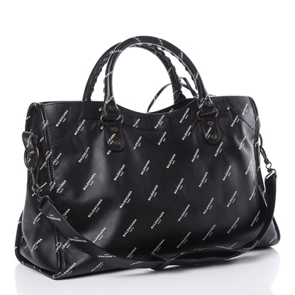 Balenciaga Veau Allover Logo Classic Hardware City Black White 3 of 10