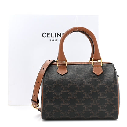 Celine Triomphe Canvas Calfskin Small Boston Bag Tan 11 of 11